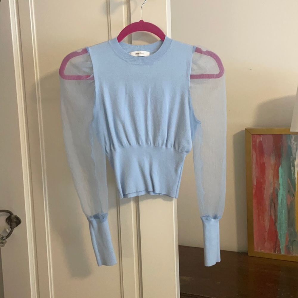 Baby blue tool puff sleeve top - small